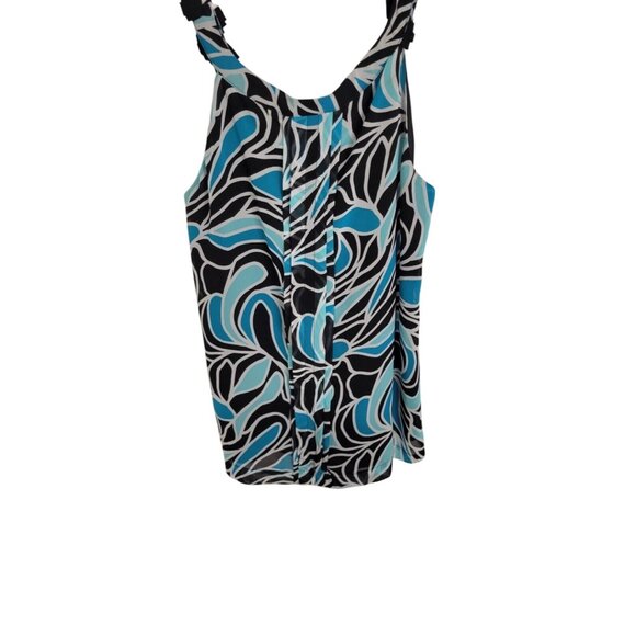 APOSTROPHE Sleeveless Abstract Print Blouse Top W/ Pleated Front & Black Lining - Picture 2 of 5